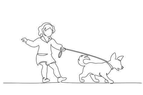 Dog On Leash Drawing, Walking A Dog Illustration, Dog Leash Drawing, Dog Walking Drawing, Dog On Leash, Comic Book Wallpaper, Dog Line Drawing, Girl With Dog, Ap Studio Art