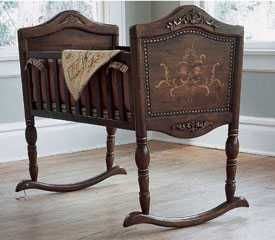 Old fashion. Infant Bed, Antique Nursery, Cradles And Bassinets, Wooden Cradle, Wooden Cribs, Baby Cradle, How To Dress A Bed, Baby Bassinet, Bed Bedding