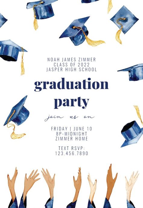 Easy Graduation Gifts, Graduation Invitation Design, Graduation Invitation Cards, Party Invitation Design, Graduation Party Invitations Templates, Graduation Poster, Graduation Templates, Graduation Party Planning, Happy Hat