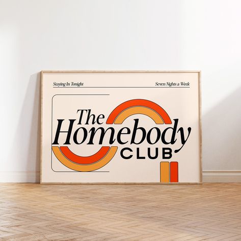 "Welcome to The Homebody Club -- a haven for those who cherish the comfort of home. An ode to the retro '70s era, tailored for your cozy living space in a convenient digital download. Embrace the joy of staying with this fun retro print, perfect for above couch wall art, and tailored for the modern homebody in you. Your purchase includes the following files; 1. 4x5 ratio file for printing 4\"x5\", 8\"x10\", 16\"x20\". 2. 3x4 ratio file for printing 6\"x8\", 9\"x12\", 12\"x16\", 18\"x24\". 3. 2x3 ratio file for printing 4\"x6\", 6\"x9\", 8\"x12\", 10\"x15\", 12\"x18\", 16\"x24\", 20\"x30\", 24\"x36\". 4. 11x14 inches If you have a CUSTOM size in mind, I'd gladly send you a new version at no additional cost. 𝐏𝐋𝐄𝐀𝐒𝐄 𝐍𝐎𝐓𝐄 & 𝐂𝐎𝐋𝐎𝐑 𝐃𝐈𝐒𝐂𝐋𝐀𝐈𝐌𝐄𝐑 - Colors may vary slightly d The Homebody Club, Living Room Above Couch Decor, Homebody Aesthetic, Above Couch Art, Diy Midcentury, Above Couch Decor, Art Above Couch, Homebody Club, Wall Art Above Couch