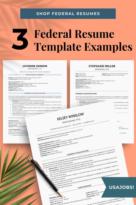 Professional, Simple and Modern US Government Federal Resume Template Designs and Formats. Click to shop our selection of 4 USAJOBS resume templates to get hired fast with a perfect government job application! All instant download CV templates come with a matching sample cover letter and references template design, for MS Word and Google Docs. Click to shop and download now! Federal Resume, Sorority Resume, Resume Template Examples, Nursing Resume Template, Effective Resume, Us Government, Nursing Resume, Government Jobs, Resume Design Template