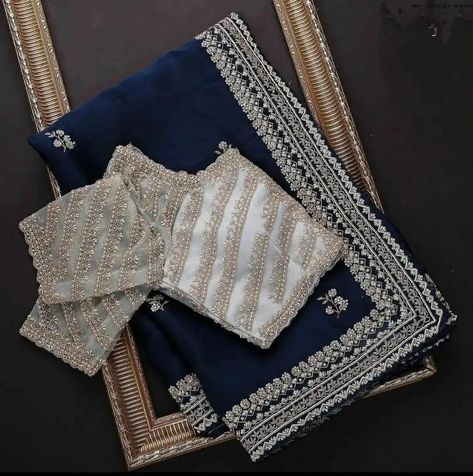 Samyakk Sarees, Best Designer Sarees, Navy Blue Saree, Saree Blouses Online, Simple Saree Designs, Lace Saree, Organza Silk Saree, Fancy Sarees Party Wear, Indian Saree Blouses Designs