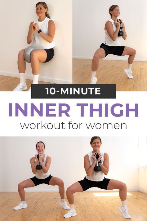 The BEST inner thigh workout to strengthen and tone at home! This quick thigh workout is designed to target the adductors (or inner thighs), which help support the pelvic floor and assist in lateral movements. These inner thigh exercises are scalable from beginner to advanced levels. Thigh Exercises For Women, Inner Thigh Exercises, Thigh Workouts At Home, Best Inner Thigh Workout, Outer Thigh Workout, Tone Inner Thighs, Thigh Challenge, Thigh Fat Workout, Inner Thigh Muscle