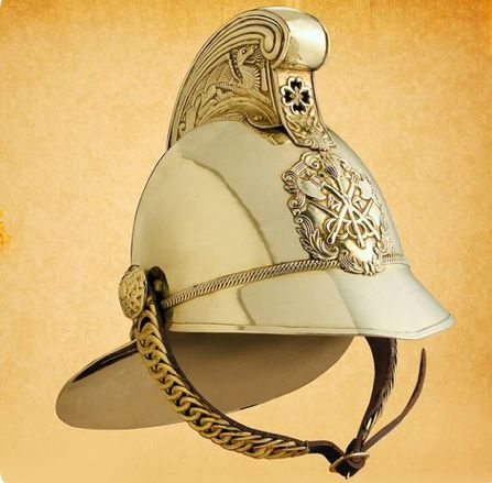 British Brass Fireman’s Helmet, Made By Windglass Steelcrafts. Source: www.atlantcutlery.com Old Britain, Fireman Helmet, Fire Helmet, Helmet Armor, Unique Knives, Fire Breathing Dragon, Steampunk Hat, Helmet Hat, Fire Hose