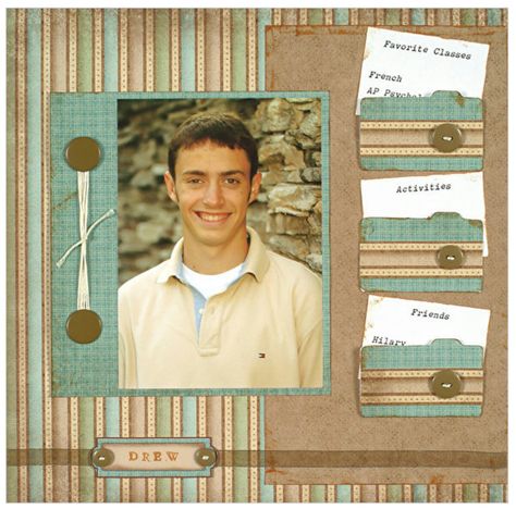 Picture Scrapbook, Senior Year Scrapbook, Masculine Scrapbook, Photos Layout, Scrapbook School, School Scrapbook Layouts, School Picture, Scrapbook Boys, Picture Layouts