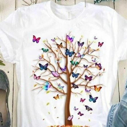 Crewneck Streetwear, Estilo Harajuku, Basic Streetwear, Butterfly Tree, Butterfly T Shirt, Fit Summer, Black White Yellow, Colorful Butterfly, Yellow Butterfly