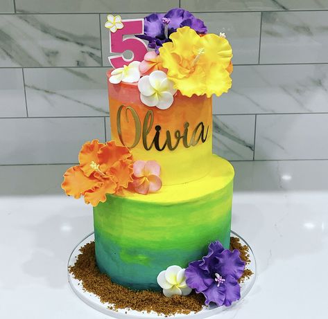 Hawaiian Cake Ideas, Hawaiian Cakes, Fall Theme Cakes, Hawaiian Theme Cakes, Birthday 27, Hawaiian Cake, Ombre Cake, Beautiful Birthday Cakes, Hawaiian Theme