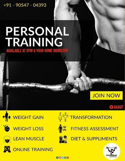 Personal Trainer Poster, Lean Muscle Diet, Gym Marketing, Personal Trainer Marketing, Fitness Design Gym, Gym Designs, Personal Trainer Business, Logo Fitness, Personal Training Programs