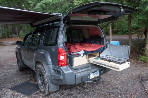 Nissan Xtrail Camping, Nissan Pathfinder Camper Conversion, Xterra Overland Build, Nissan Xtrail Camper, Nissan Xterra Camping, Car Camping Build, Nissan Pathfinder Camper, Truckbed Camping, Xterra Camping