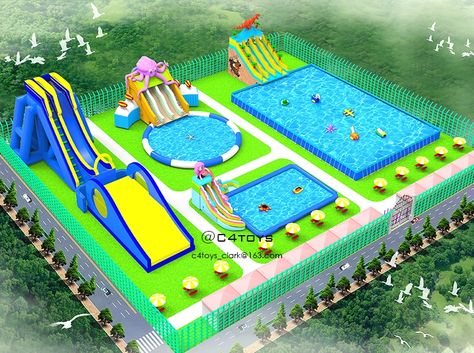 Inflatable Water Park Backyards, Water Park Design Plan, Playground Floor Plan, Water Park Ideas, Puppy Playground, Backyard Water Parks, Indoor Playground Design, Kids Backyard Playground, Playground Flooring