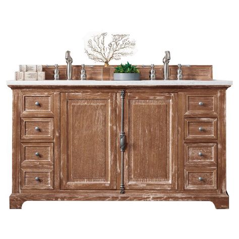 Providence 60 Double Vanity Cabinet, Driftwood, with  3 CM Charcoal Soapstone Quartz Top w Sink Shelves For Storage, James Martin Vanity, Double Bath, Farmhouse Bathroom Vanity, Quartz Vanity Tops, Double Height, James Martin, Double Basin, Double Sink Bathroom