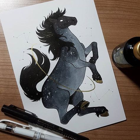 #inktober Day 8! A starry Horse  #inktober2018 #inktoberday8 #art #artistsoninstagram #horse #illustration #stars #ink Constellation Freckles, Horse Draw, Illustration Stars, Horse Illustration, Horse Art, Creature Design, Creature Art, 귀여운 동물, Cool Artwork