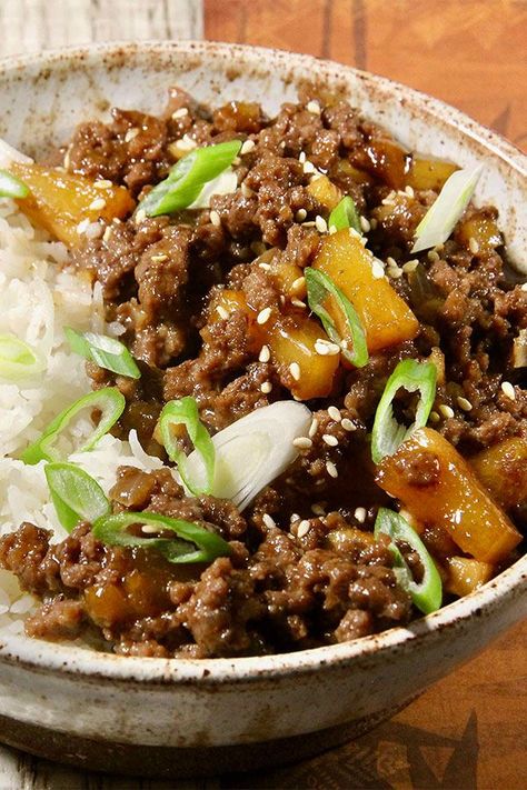 Teriyaki Ground Beef Skillet, Pineapple Ground Beef, Ground Beef Pineapple Recipes, Ground Beef And Pineapple Recipes, Ground Beef Teriyaki Recipe, Ground Beef Teriyaki Bowl, Ground Beef And Rice Recipes Easy, Teriyaki Ground Beef, Ground Beef And Rice Skillet