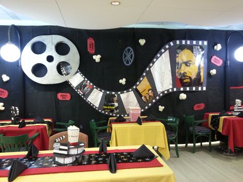 movie theme Vbs Movie Theme Crafts, Fun College Events, Movie Bulletin Boards, Hoco Decorations, Teacher Appreciation Door Decorations, Farewell Decorations, School Wide Themes, Red Carpet Theme, 8th Grade Dance