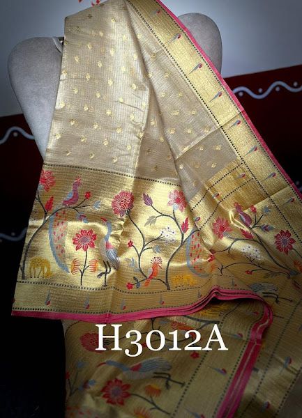 ***H3012******TISSUE KOTA PAITHANI’S**** Radiant, incandescent, and with a sun-kissed aura, this Kota Silk Saree With Hand Woven Paithani Border looks just out of a poetry book. The bright base is dazzling with zari floral highlighted with vibrantly hued dollar motifs enticed into the tissue border featuring the grand PAITHANI series to lend appealing enrichment. * The Elegant Paithani pallu with fountain series perched by birds gleaming with contrast brocade blouse makes the drape ezquiste Kota Silk Saree, Brocade Blouse, Paithani Sarees, Brocade Blouses, Poetry Book, Poetry Books, Sun Kissed, Silk Saree, Hand Woven