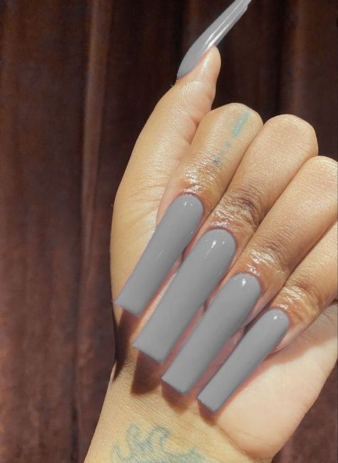 Plain Nails Acrylic, Plain Acrylic Nails, Random Nails, Blushing Anime, Grey Acrylic Nails, Long Square Nails, Tapered Square Nails, Acrylic Toe Nails, Plain Nails