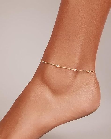 Amazon.com: PAVOI 14K Yellow Gold Plated Cubic Zirconia Station Anklet | Dainty Station Ankle Bracelet for Women: Clothing, Shoes & Jewelry Anklets For Women, Anklet Designs, Ankle Jewelry, Gold Anklet, Ankle Bracelet, Bracelet For Women, Ankle Bracelets, Anklets, Shoes Jewelry