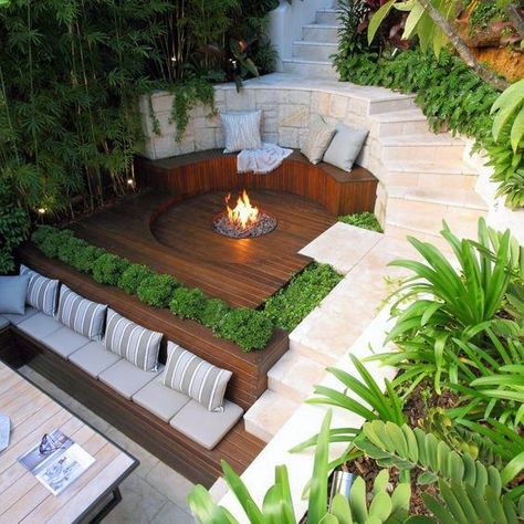 Modern Deck Home Ideas Contemporary Backyard, Modern Deck, Sloped Backyard, التصميم الخارجي للمنزل, Modern Backyard, Decks Backyard, Backyard Fire, Backyard Patio Designs, Back Garden