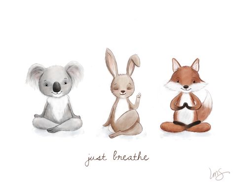 Animal Meditation Illustration, Animals Doing Yoga Illustration, Yoga Animals, Bunny Yoga, Griffin Illustration, Yoga Friends, Animal Yoga, Yoga Illustration, Fox Illustration