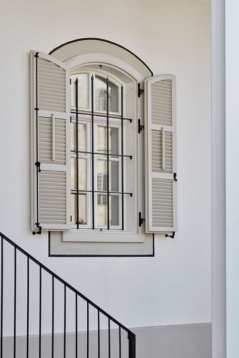 Restoration Architecture, Photography Lines, Window Fence, House With Windows, Arch Doors, Build A Fence, Shutters Window, Wooden Window Shutters, Grill Designs