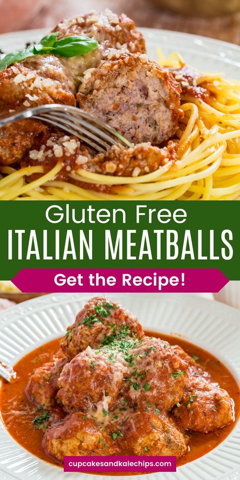 Homemade Gluten Free Italian Meatballs - The whole family will love these Italian meatballs cooked in a flavorful sauce! Perfect for serving over pasta or in a meatball sandwich. Gluten Free Italian Meatballs, Easy Homemade Meatballs, Gluten Free Meatballs Recipe, Homemade Meatballs Easy, Easy Italian Meatballs, Homemade Meatballs Recipe, Homemade Italian Meatballs, Gluten Free Sausage, Gluten Free Meatballs