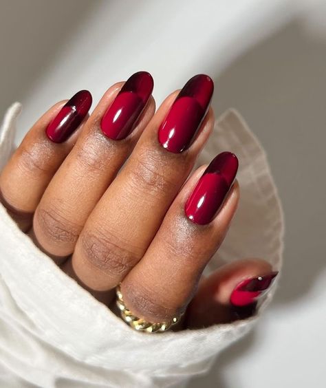 Fall Nails Red, Illusion Nails, Opi Red Nail Polish, French Manicure Ideas, Paintbox Nails, Burgundy Nail Art, January Nail, Gold Chrome Nails, 15 January