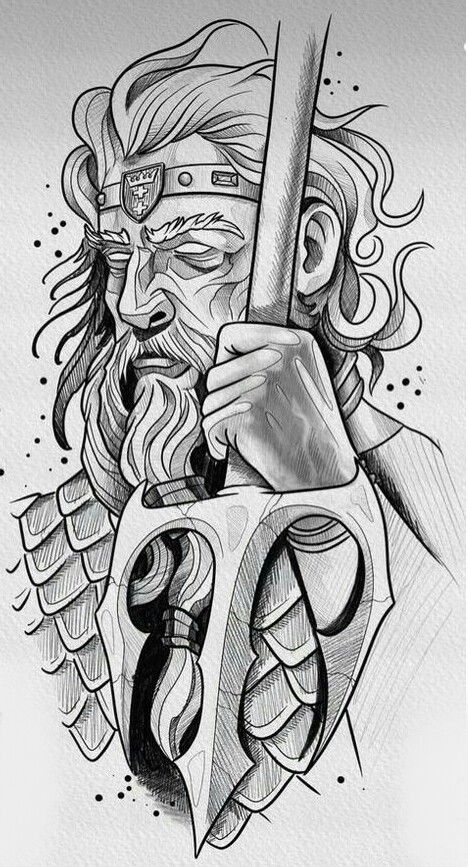 Greek Gods Drawings, Realism Tattoo Stencil, Poseidon Drawing, Tattoos Reference, Viking Drawings, Tato Mandala, 30 Tattoo, Tiger Tattoo Sleeve, Poseidon Tattoo