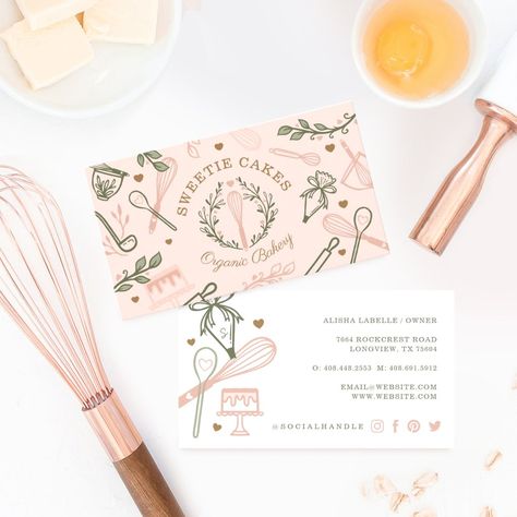 Baking Business Cards, Sweetie Cake, Organic Cake, Bakery Business Cards, Stylish Business Cards, Piping Bag, Baking Utensils, White Business Card, Artist Business Cards