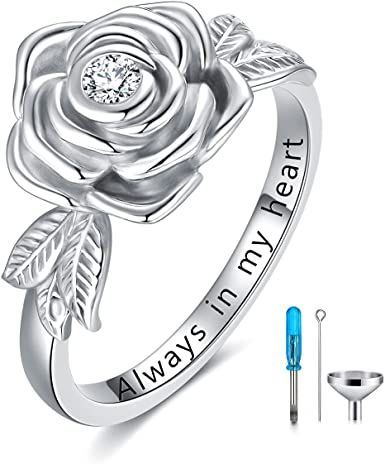 925 Sterling Silver Rose Flower Cremation Urn Ring Holds Loved Ones Ashes Cremation Keepsake Ring Jewelry Embellished with Crystals from Austria Flower Urn, Always In My Heart, Pet Ashes, Cremation Urns, Delicate Jewelry, Memorial Jewelry, Ring Jewelry, Silver Roses, Jewelry Gift Box