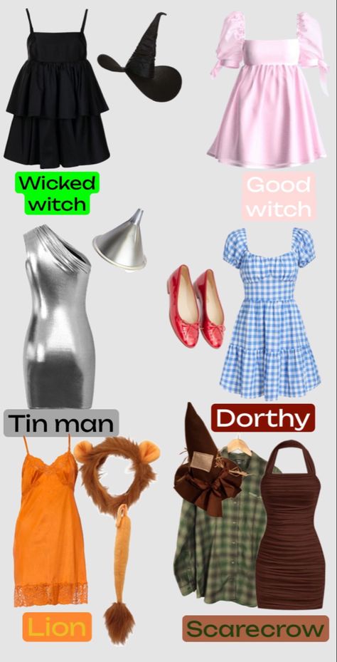 Halloween costume from Wizard of Oz for a group of six Friend Trio Halloween Costumes, Bff Halloween Costumes For 4 People, 4 Season Costumes Halloween, Halloween Ideas For 6 People, Matching Costumes 4 People, 6 People Halloween Costumes Group, Group Costumes For 7 People, 7th Grade Halloween Costumes, 6 Person Costume Ideas