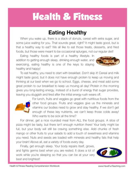 This Reading Comprehension Worksheet - Eating Healthy is for teaching reading comprehension. Use this reading comprehension story to teach reading comprehension. Writing Comprehension, Reading Comprehension For Kids, Teaching Reading Comprehension, Teach Reading, Have Fun Teaching, Essay Writing Help, Health And Fitness Articles, Reading Comprehension Passages, Comprehension Passage