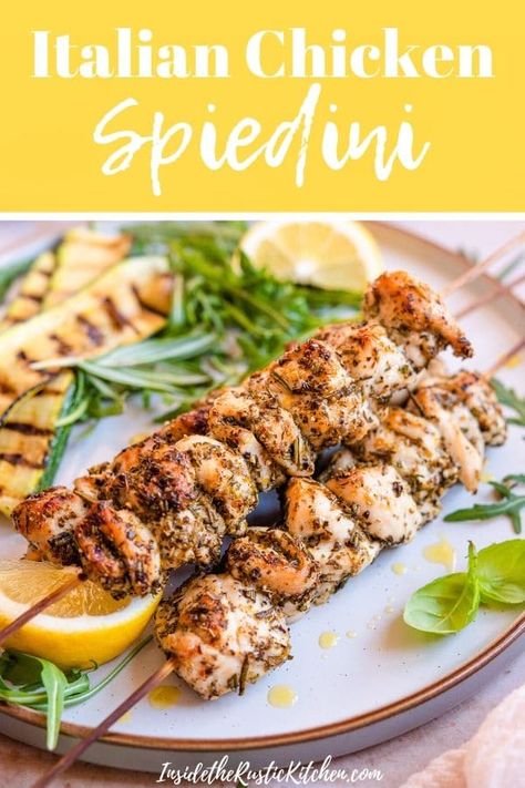 The easiest Chicken Spiedini made with tender and juicy chicken and a simple flavour packed marinade. These Italian chicken skewers are grilled to perfection and taste incredible, so easy and healthy they're perfect for whipping up when you're short on time or want a fuss-free dinner! #spiedini #chickenskewers #chicken #Italianrecipes Chicken Spiedini, Torrone Recipe, Protein Salads, Kitchen Italian, Mediterranean Cooking, Grilled Chicken Skewers, Mediterranean Meals, Bbq Skewers, Italian Pasta Recipes