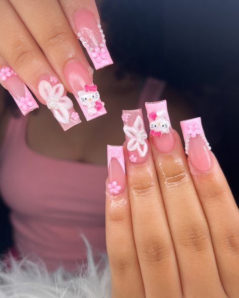 i love hello kitty Hello Kitty Nails Long, I Love Hello Kitty, Kitty Nail, Kitty Nails, Hello Nails, Hello Kitty Nails, Pink Hello Kitty, Pink Acrylic, Pink Acrylic Nails