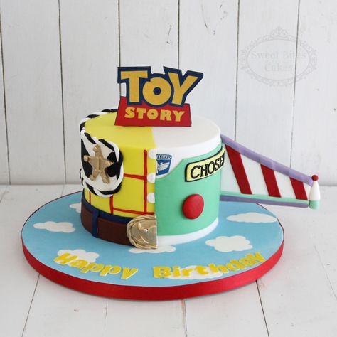 Buzz & Woody Toy Story Birthday Cake | for more, visit our website www.sweetbitescakes.co.nz | Sweet Bites Cakes | Auckland, New Zealand. Half Buzz Half Woody Cake, Toy Story Cake One Tier, 1 Tier Toy Story Cake, Woody And Buzz Birthday Cake, Buzz And Woody Cake, Woody Toy Story Birthday, Minecraft Toy, Toy Story Birthday Cake, Llama Cake