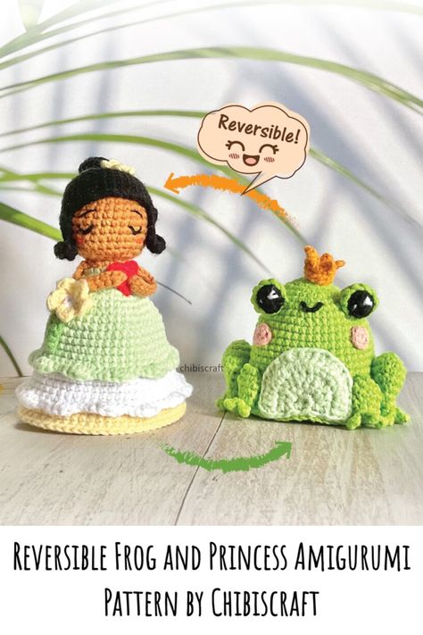 Meet the Reversible Frog and Princess Amigurumi! Simply turn this magical toy inside-out to complete the transformation! Finished product is ~4in tall. Paid crochet pattern Frog And Princess, Princess Amigurumi, Wedding Crochet Patterns, Crochet Princess, Frog Princess, Crochet Frog, Crochet Wedding, Crochet Diy, Crochet Instructions