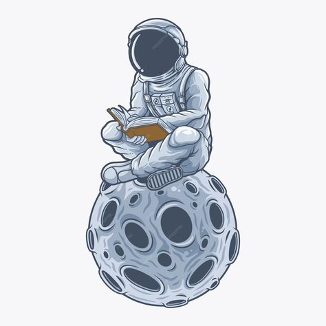 Premium Vector | Astronaut is reading a book Astronaut Artwork, Reading Tattoo, Rocket Cartoon, Space Doodles, Astronaut Illustration, Astronaut Cartoon, Moon Cartoon, Science Icons, Your Name Anime