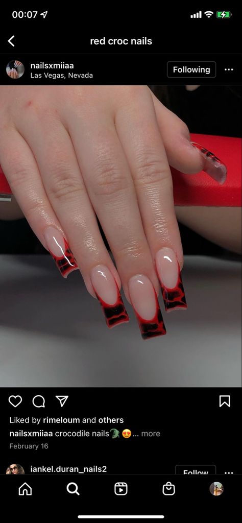 Red Croc Nails, Croc Nails Acrylic, Croc Nails, Edgy Nails, Long Acrylic, Fake Nail, Long Acrylic Nails, Nails Acrylic, Fake Nails