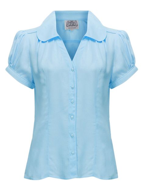 Vintage Style Blouses, Cotton Tops Designs, 1940's Style, Make Do And Mend, Women Blouses Fashion, Gorgeous Blouses, 1940s Dresses, 1940s Fashion, Blue Blouse