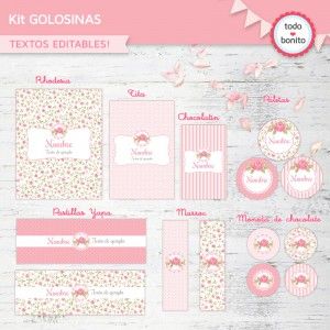 Etiquetas de golosinas Shabby Chic para imprimir Shabby Chic Party, Baby Shower Candy Bar, Foto Baby, Candy Table, Fiesta Party, Party In A Box, Welcome Baby, Party Printables, Holidays And Events