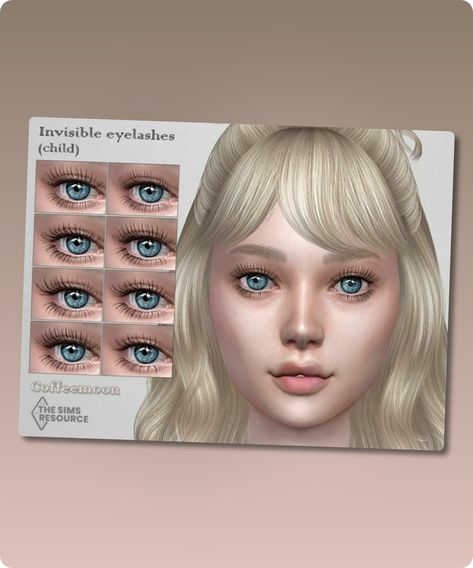 Sims 4 Invisible eyelashes (Child) 3D lashes glasses category 21 styles for female only: child HQ mod compatible Revision: 2 Filesize: 661 KB Recoloring Allowed: Yes – Do not include mesh Polycount LOD 0 (highest): 436 Author: coffeemoon #sims4 #child #sims4cc #eyelashes #gaming #accessories Kids Lashes Sims 4 Cc, Sims4cc Eyelashes, Sims 4 Cc Lashes Kids, Sims 4 Cc Kids Eyelashes, Sims 4 Kids Lashes, Sims 4 Cc Child Eyelashes, Toddler Eyelashes Sims 4 Cc, Sims 4 Child Eyebrows, Sims 4 Cc Download