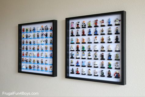 IKEA Frame LEGO Minifigure Display and Storage - Frugal Fun For Boys and Girls Mini Figure Display, Minifigure Display, Lego Minifigure Display, Ikea Toy Storage, Ikea Toys, Lego Organization, Diy Lego, Lego Display, Kids Play Kitchen