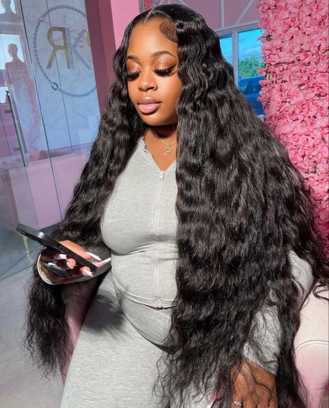 Middle Part Weave With Crimps, Crimped Quick Weave, Middle Part With Crimps, Style Lace Front Wig, Curly Braided Hairstyles, Long Weaves, Straight Bob Wig, Hair Color Streaks, Crimped Hair