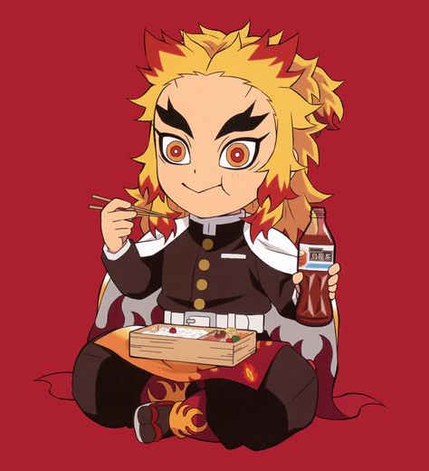 Demon Slayer Rengoku Eating, Rengoku Banner, Chibi Rengoku, Rengoku Kyojuro, Cute Chibi, Haikyuu Anime, Art Inspiration Drawing, Slayer Anime, Anime Demon