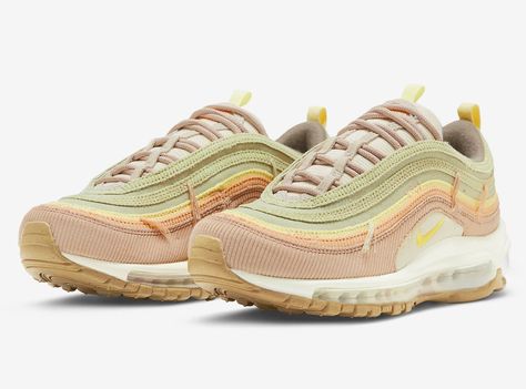 Nike Air Max 97 Bright Side Release Details - JustFreshKicks Air Max 90 Premium, Cargo Khaki, Desert Camo, Marathon Running Shoes, Air Max Women, Air Max Plus, Round Toe Heels, Nike Air Max 97, Bright Side