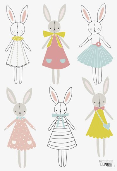 print & pattern: WALL DECALS - new at lilipinso Animals Inspiration, Flora Waycott, Lapin Art, Decoration Stickers, Bunny Ears, Baby Art, Kids Prints, Cute Illustration, Animal Illustration