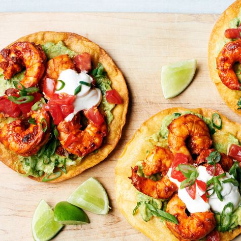 Mashed Avocado Toast, Avocado Tostadas, Tostadas Recipe, Shrimp Tostadas, Freeze Avocado, Tostada Recipes, Mexican Night, Shrimp Avocado, Food Network Magazine