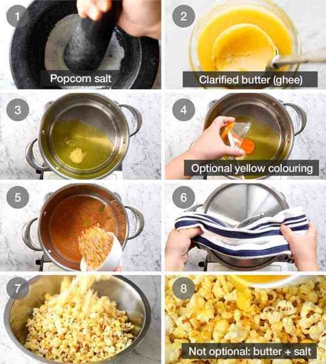 Popcorn Homemade, Popcorn Butter, How To Make Yellow, Popcorn Oil, Popcorn Salt, How To Make Popcorn, Butter At Home, Diy Popcorn, Stovetop Popcorn