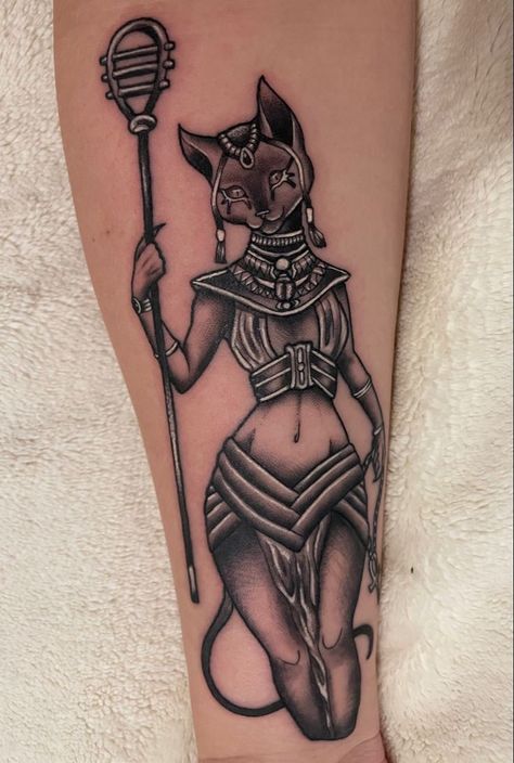 Egyptian Sagittarius Tattoo, Egyptian Tattoo For Women Goddesses, Egypt Cat Tattoo, Goddess Bastet Tattoo, Bastet Tattoo Egyptian, Bastet Goddess Tattoo, Bastet Tattoo Design, Eygptain Tattoos, Bastet Tattoo