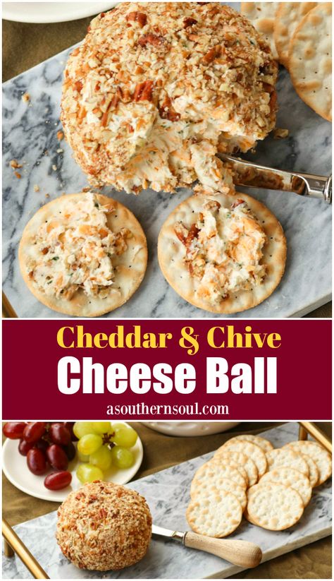 Cheddar & Chive Cheese Ball - A Southern Soul Tomato Appetizers, Cheddar Cheese Recipes, A Southern Soul, Cheesy Appetizer, Cranberry Cheese, Cheese Ball Recipes, Cheese Balls, Cheese Appetizers, Favorite Appetizers