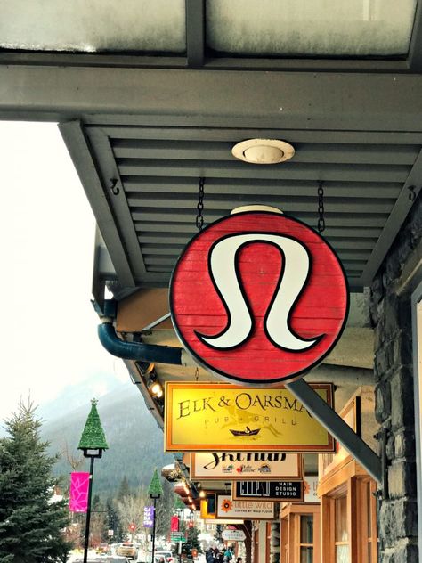 Lulu Aesthetic, Lululemon Sign, Lululemon Aesthetic, Wayfinding Design, Lululemon Outfits, Directional Signs, Mountain Town, Lulu Lemon, Custom Wood Signs